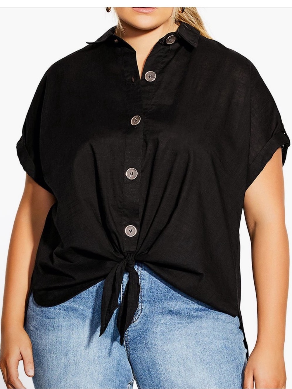 City Chic Black Button-Up Camp Shirt Size 20 EUC